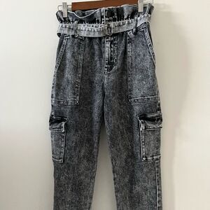 KanCan Black Acid Wash Paperbag Waist Cargo Joggers Size 3/25